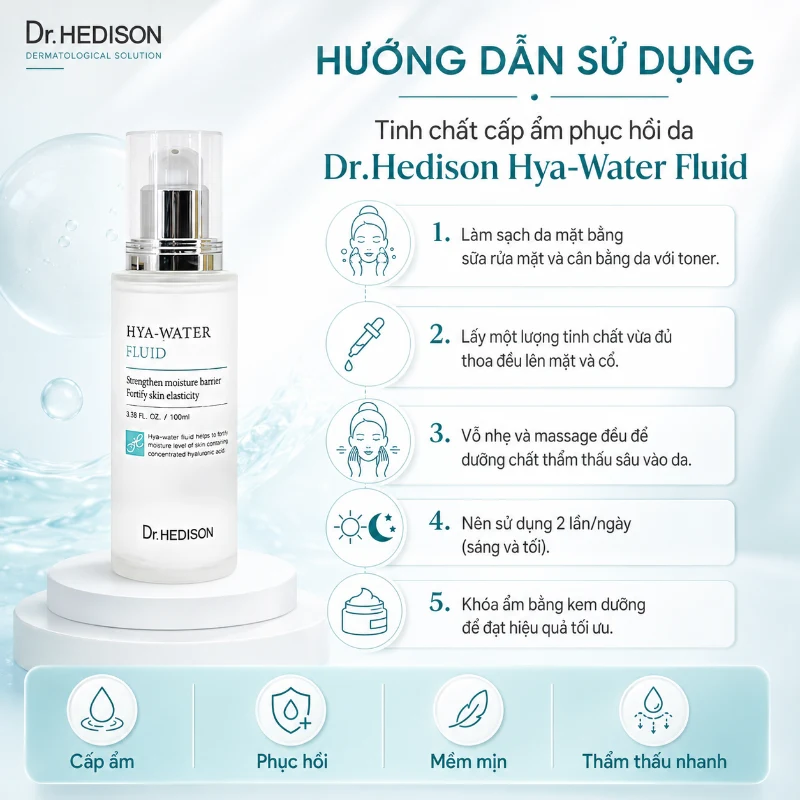 Tinh Chất Cấp Ẩm Phục Hồi Da Dr.Hedison Hya-Water Fluid 50ml