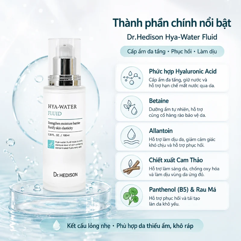 Tinh Chất Cấp Ẩm Phục Hồi Da Dr.Hedison Hya-Water Fluid 50ml