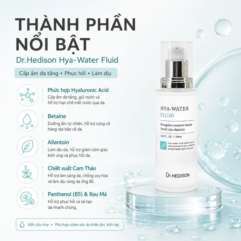 Tinh Chất Cấp Ẩm Phục Hồi Da Dr.Hedison Hya-Water Fluid 50ml
