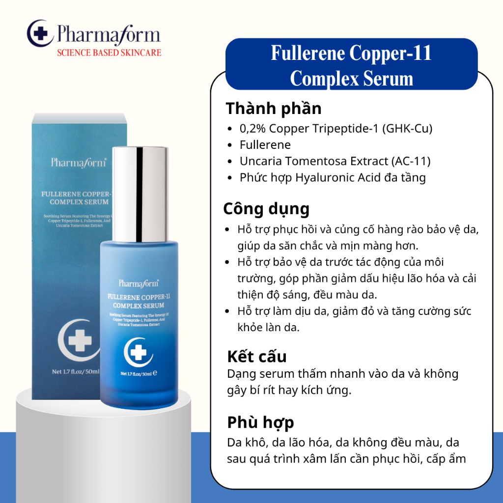 Tinh Chất Dưỡng Ẩm, Làm Dịu Và Chăm Sóc Da Lão Hóa Pharmaform Fullerene Copper-11 Complex Serum