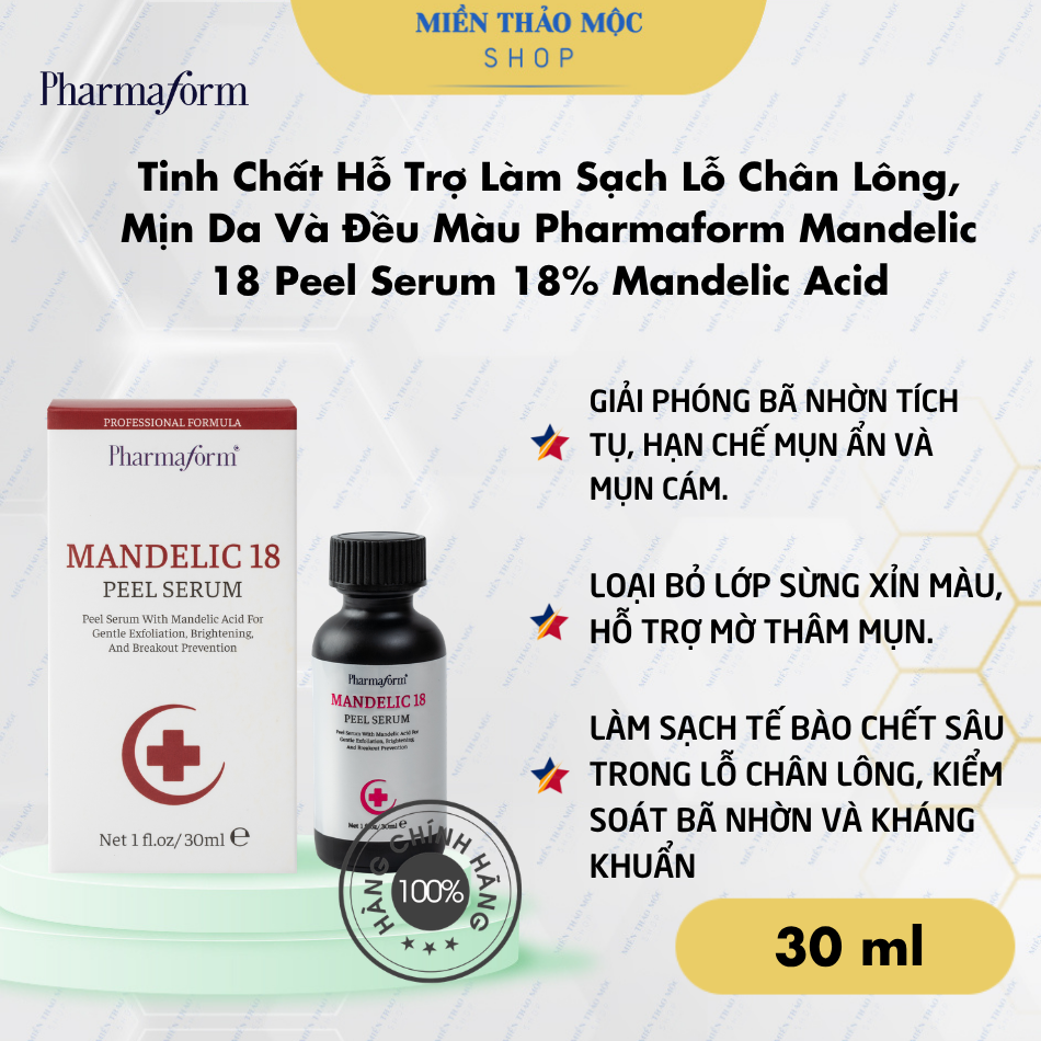 Tinh Chất Hỗ Trợ Làm Sạch Lỗ Chân Lông, Mịn Da Và Đều Màu Pharmaform Mandelic 18 Peel Serum 18% Mandelic Acid