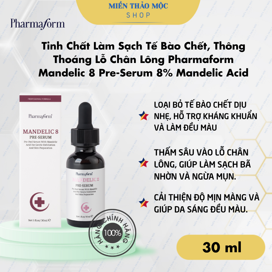 Tinh Chất Làm Sạch Tế Bào Chết, Thông Thoáng Lỗ Chân Lông Pharmaform Mandelic 8 Pre-Serum 8% Mandelic Acid