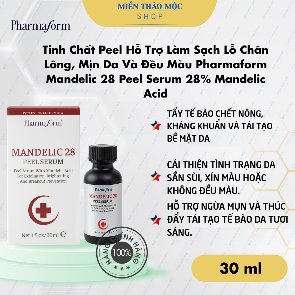 Tinh Chất Peel Hỗ Trợ Làm Sạch Lỗ Chân Lông, Mịn Da Và Đều Màu Pharmaform Mandelic 28 Peel Serum 28% Mandelic Acid