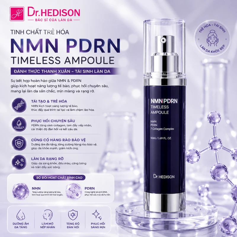 Tinh Chất Trẻ Hóa Dr.Hedison NMN PDRN Timeless Ampoule 50ml | Phục Hồi, Săn Chắc & Giảm Nếp Nhăn