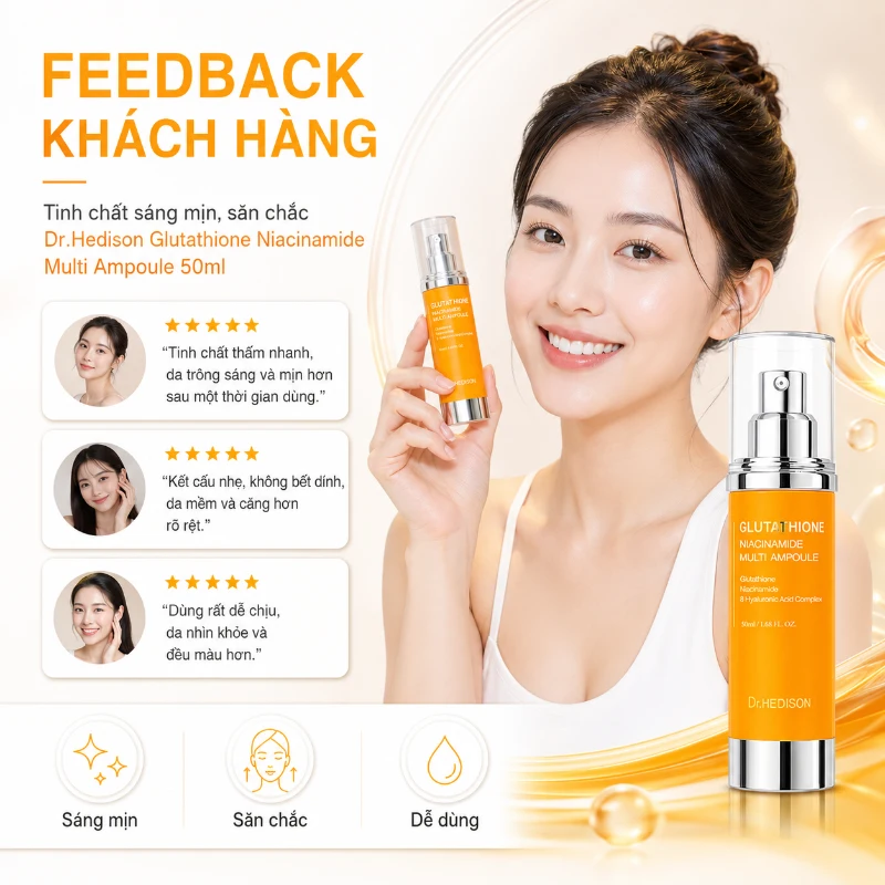 Tinh chất Dưỡng Sáng, Mờ Thâm & Căng Bóng Da Dr.Hedison Glutathione Niacinamide Multi Ampoule 50ml