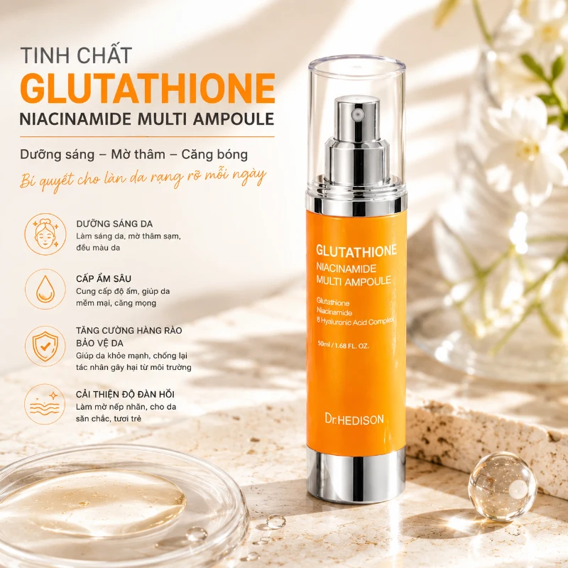 Tinh chất Dưỡng Sáng, Mờ Thâm & Căng Bóng Da Dr.Hedison Glutathione Niacinamide Multi Ampoule 50ml