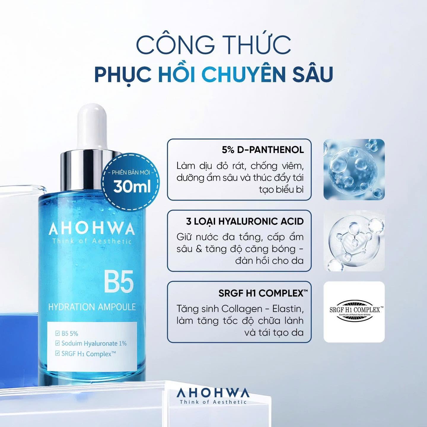 Tinh chất ampoule B5 cấp ẩm phục hồi da Ahohwa Hydration Ampoule B5