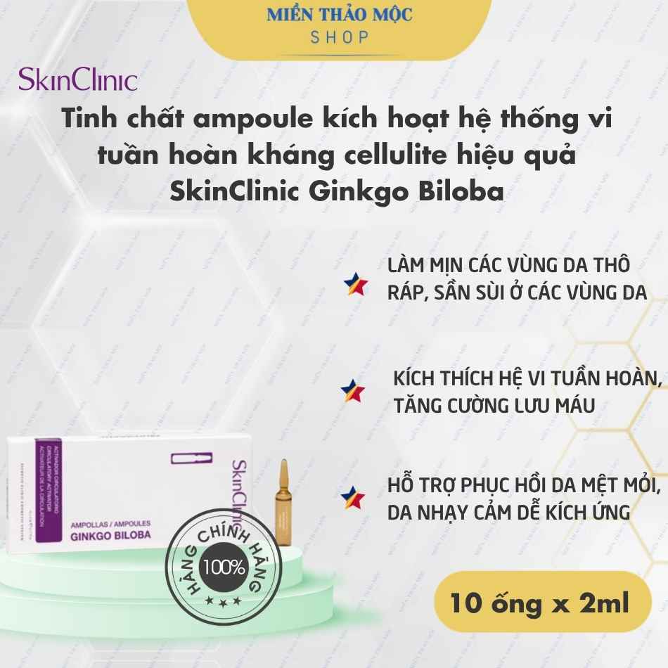 Tinh chất ampoule kích hoạt hệ thống vi tuần hoàn kháng cellulite hiệu quả SkinClinic Ginkgo Biloba