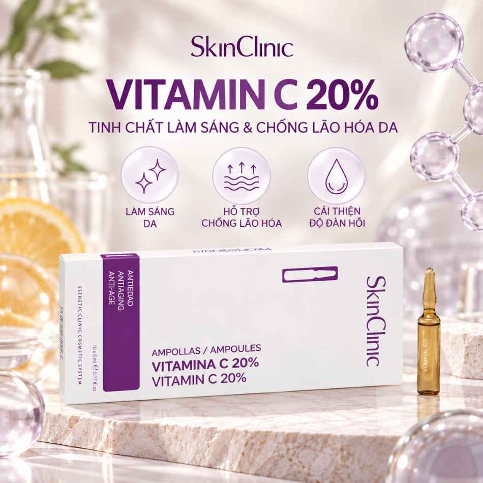 Tinh chất ampoule làm chậm quá trình lão hóa hỗ trợ sáng da SkinClinic Vitamin C 20%