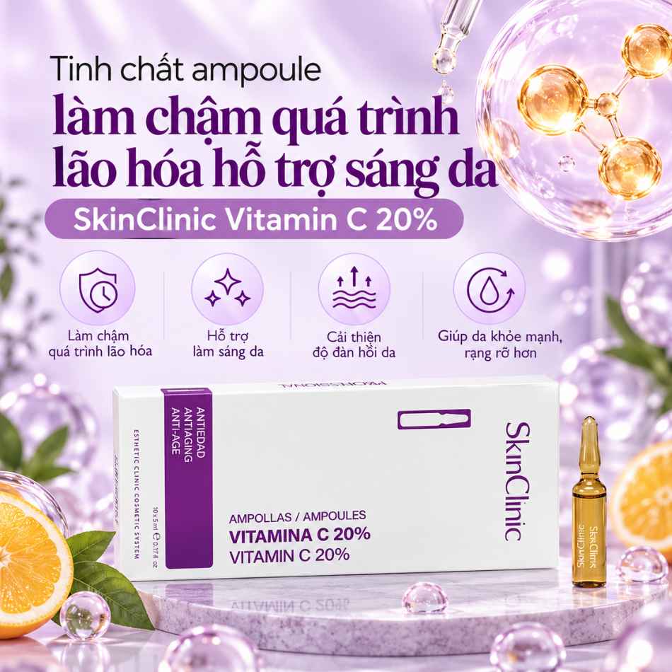 Tinh chất ampoule làm chậm quá trình lão hóa hỗ trợ sáng da SkinClinic Vitamin C 20%