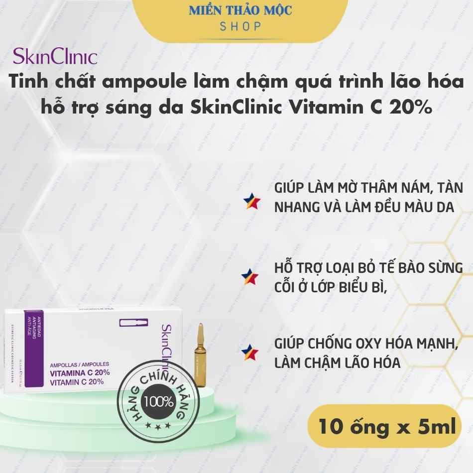 Tinh chất ampoule làm chậm quá trình lão hóa hỗ trợ sáng da SkinClinic Vitamin C 20%
