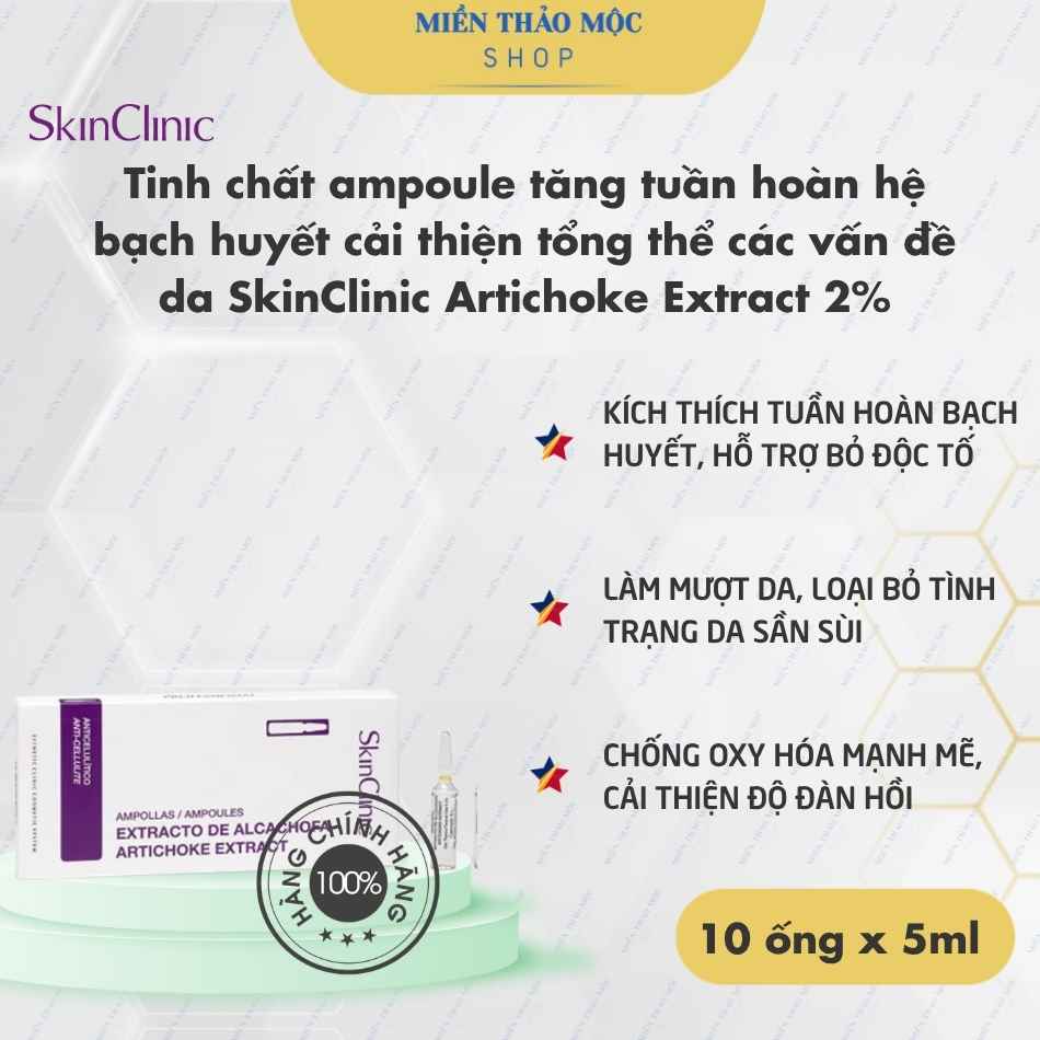 Tinh chất ampoule tăng tuần hoàn hệ bạch huyết cải thiện tổng thể các vấn đề da SkinClinic Artichoke Extract 2%