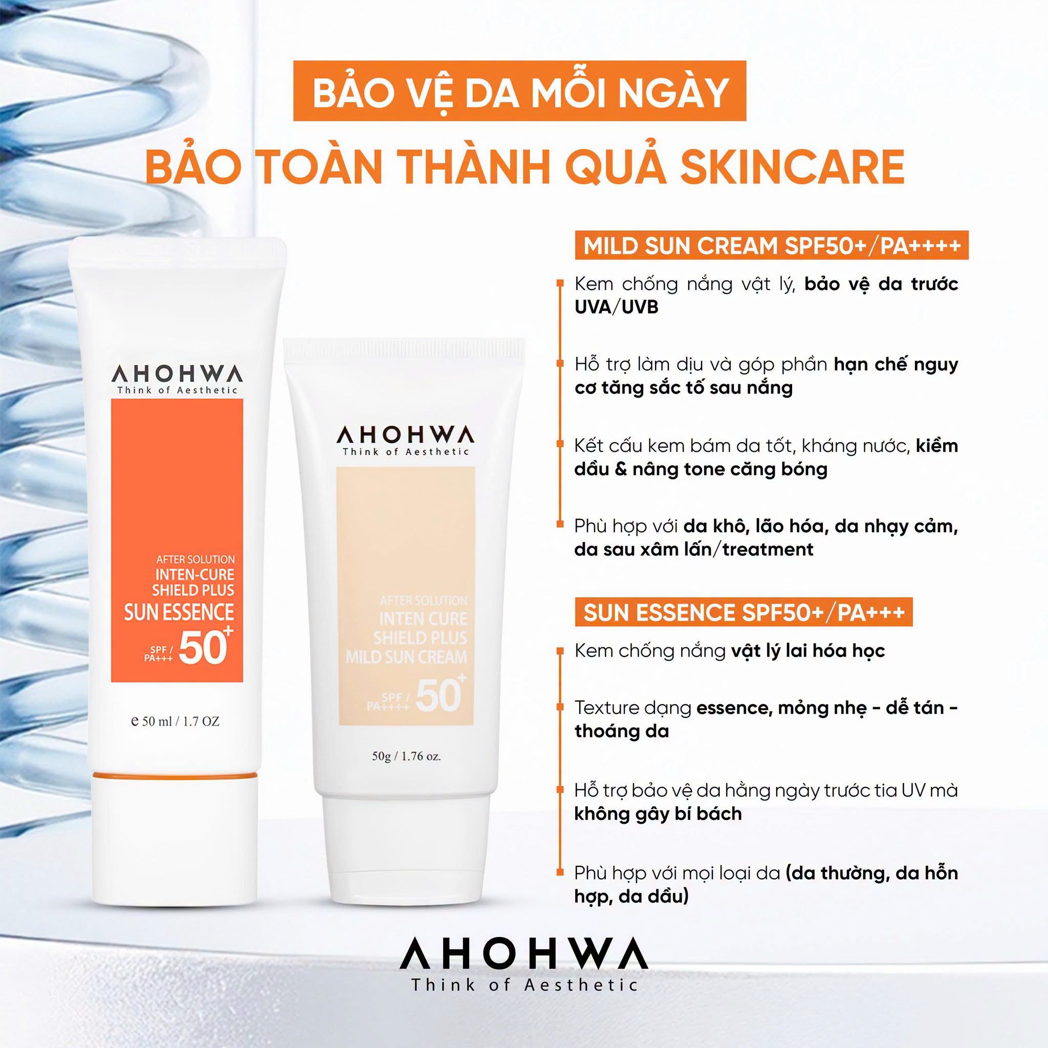 Tinh chất chống nắng vật lý lai hóa học Ahohwa After Solution Inten-Cure Shield Plus Sun Essence SPF50+/Pa+++