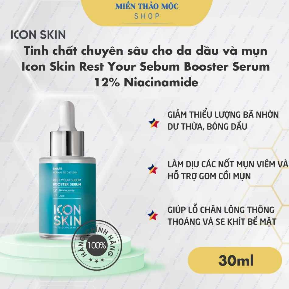 Tinh chất chuyên sâu cho da dầu và mụn Icon Skin Rest Your Sebum Booster Serum 12% Niacinamide