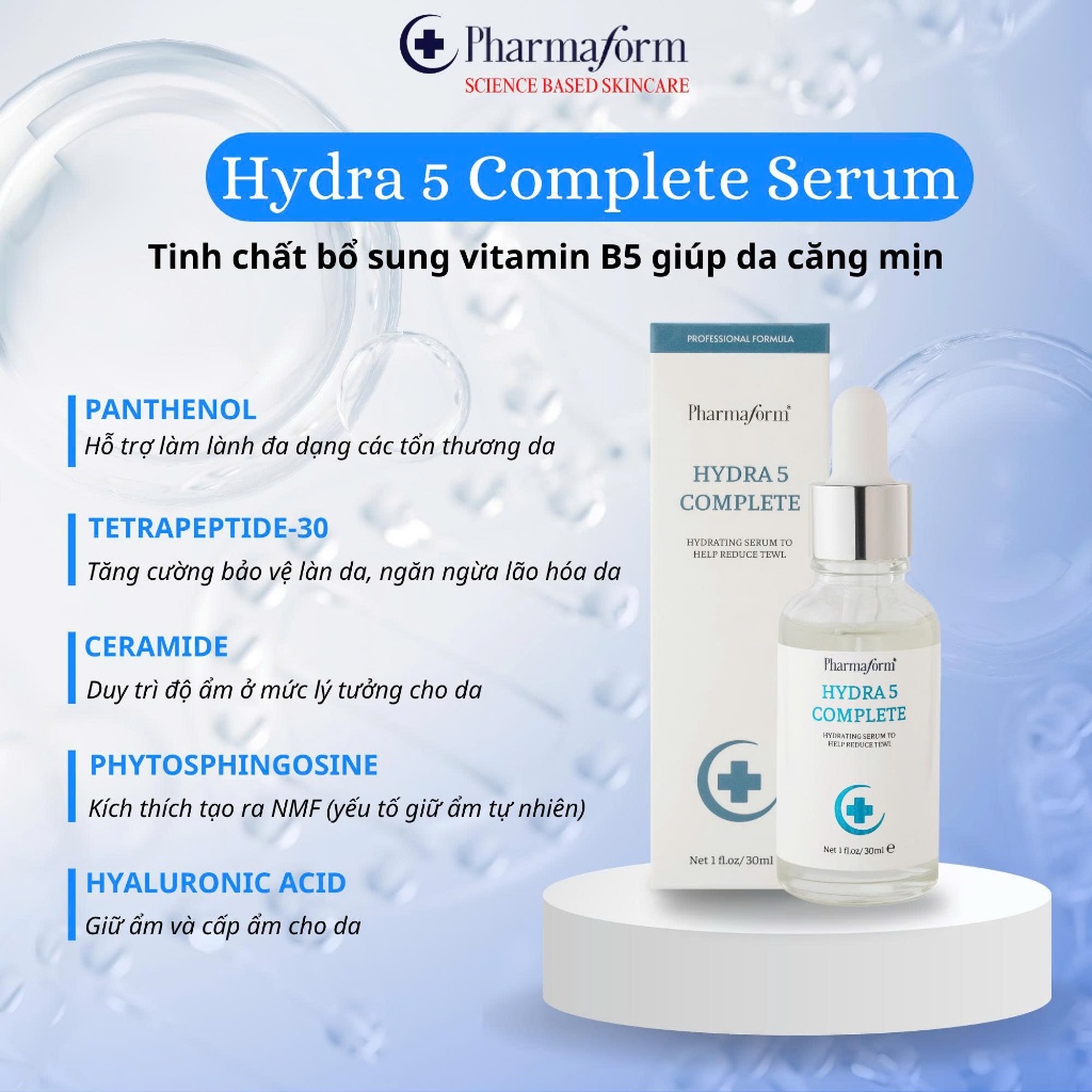 Tinh chất dưỡng ẩm hỗ trợ phục hồi da Pharmaform Hydra 5 Complete Serum 30ml