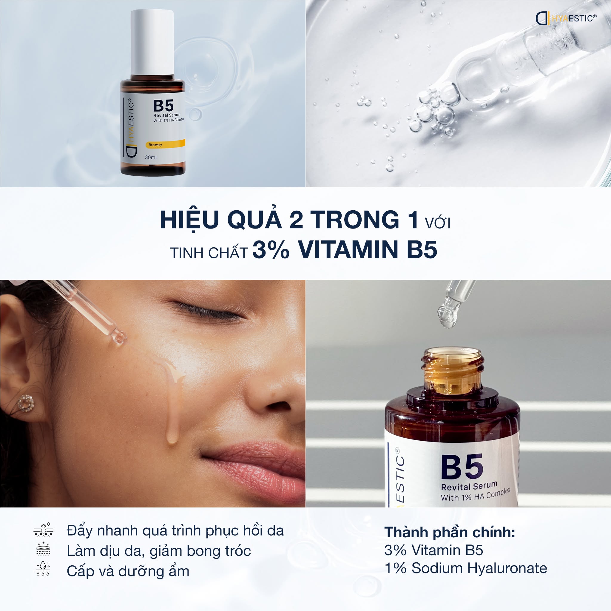 Tinh chất dưỡng ẩm phục hồi Hyaestic 3% Vitamin B5 Revital Serum