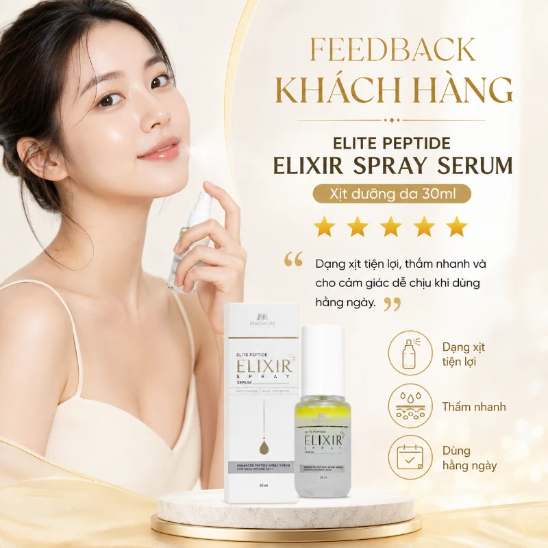 Tinh chất dưỡng dạng xịt cấp ẩm làm sáng da Elite Peptide Elixir Spray Serum