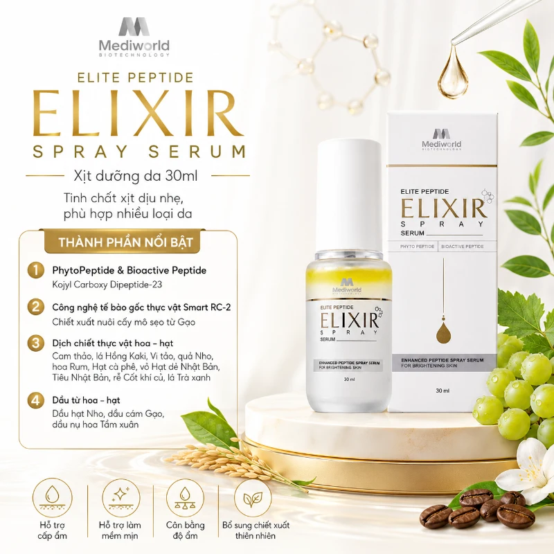 Tinh chất dưỡng dạng xịt cấp ẩm làm sáng da Elite Peptide Elixir Spray Serum