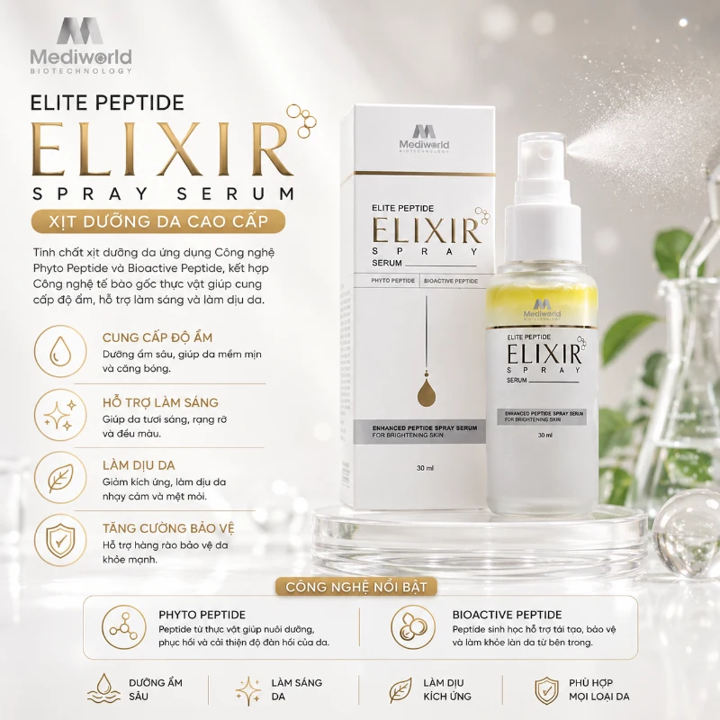 Tinh chất dưỡng dạng xịt cấp ẩm làm sáng da Elite Peptide Elixir Spray Serum