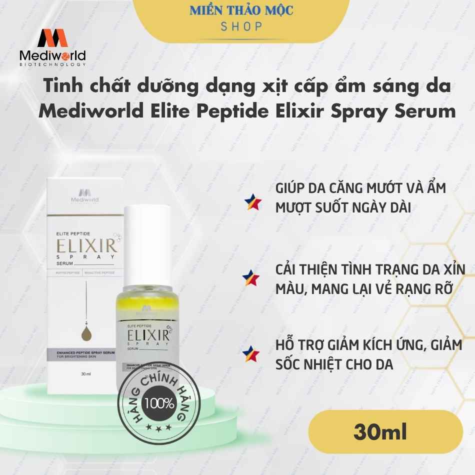 Tinh chất dưỡng dạng xịt cấp ẩm sáng da Mediworld Elite Peptide Elixir Spray Serum