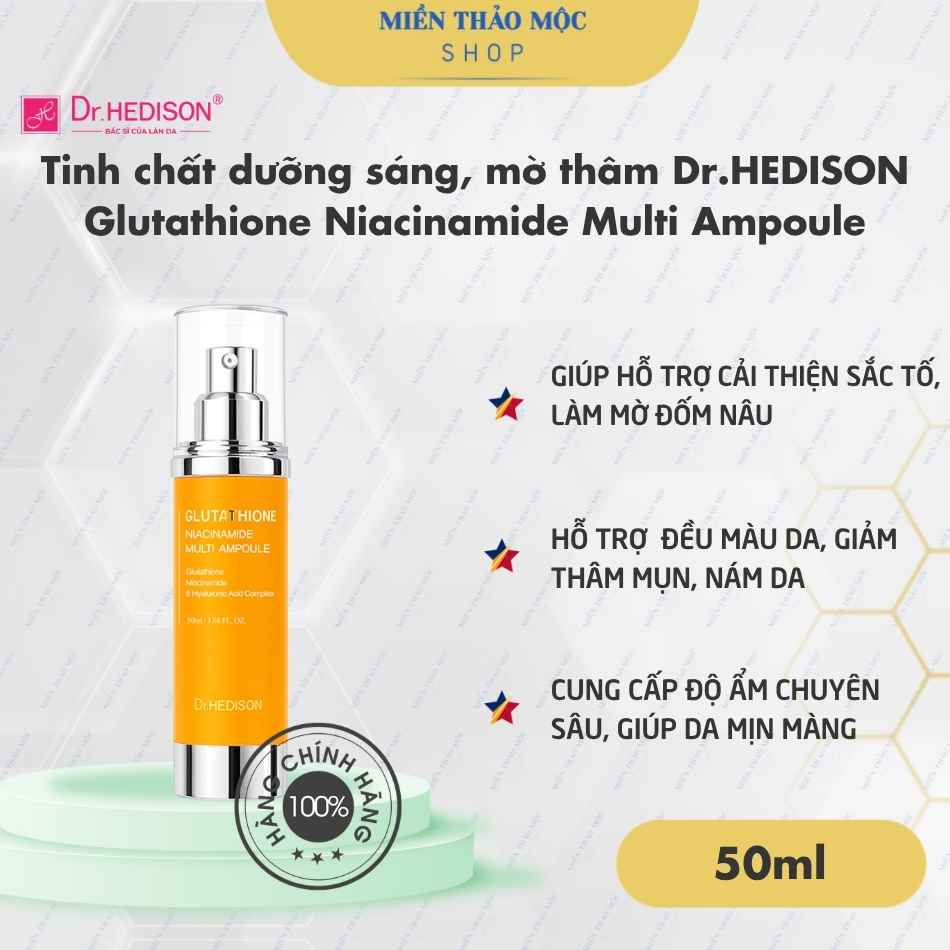 Tinh chất dưỡng sáng, mờ thâm cải thiện da không đều màu Dr.HEDISON Glutathione Niacinamide Multi Ampoule
