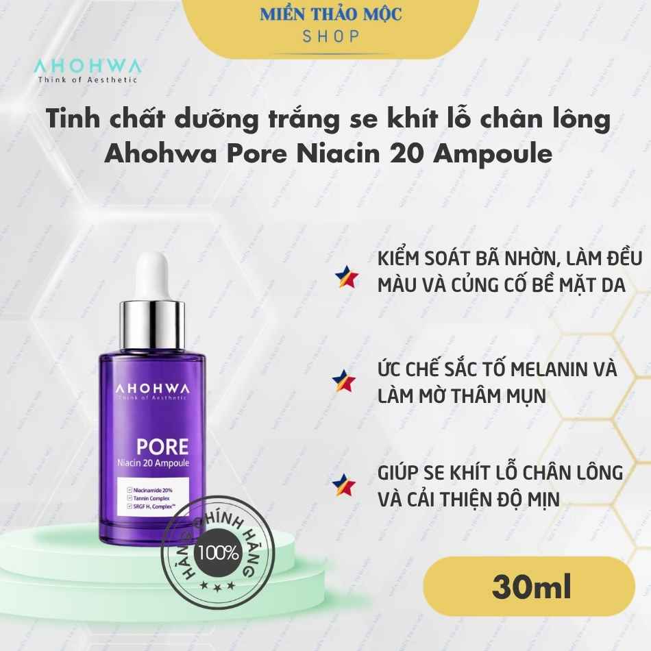Tinh chất dưỡng trắng se khít lỗ chân lông Ahohwa Pore Niacin 20 Ampoule