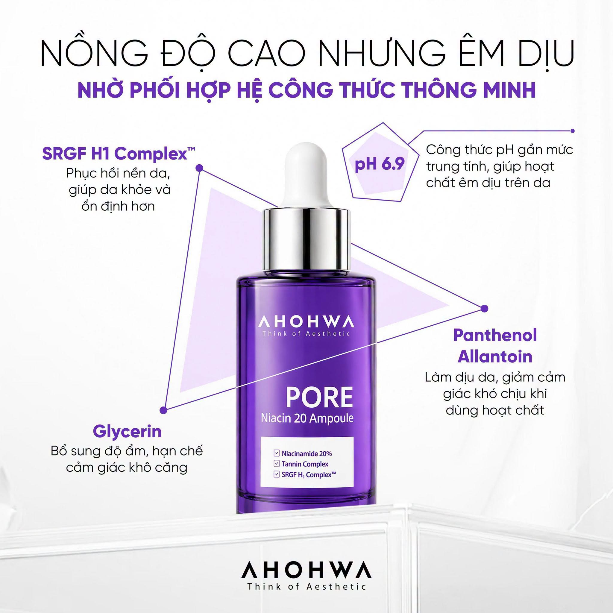 Tinh chất dưỡng trắng se khít lỗ chân lông Ahohwa Pore Niacin 20 Ampoule