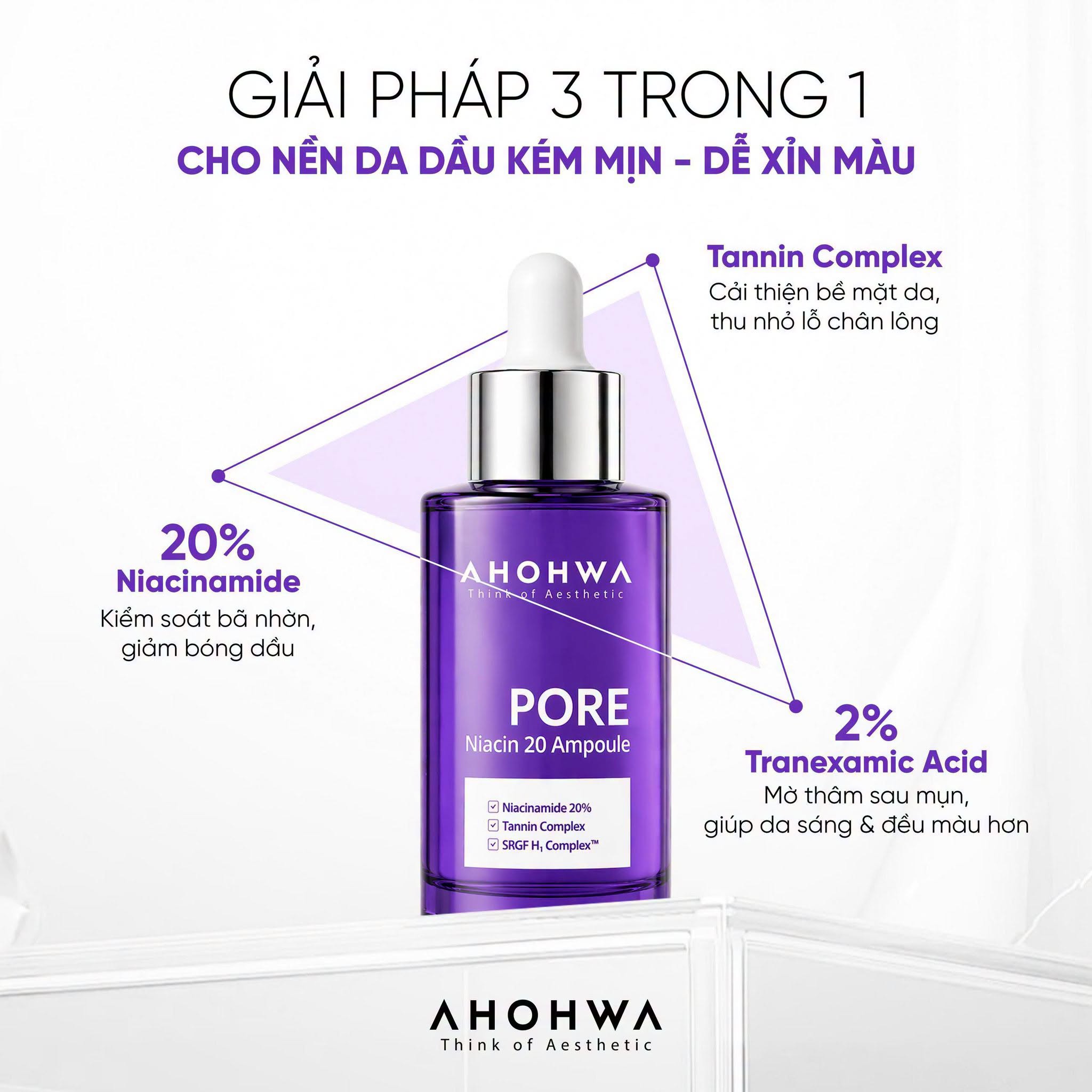 Tinh chất dưỡng trắng se khít lỗ chân lông Ahohwa Pore Niacin 20 Ampoule