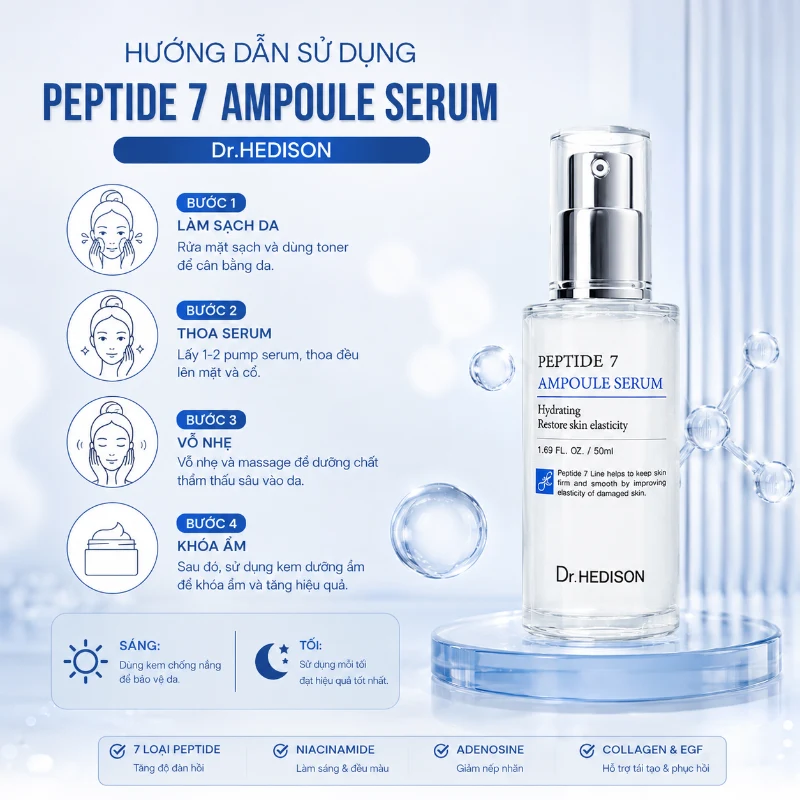 Tinh Chất Giảm Nếp Nhăn Peptide 7 Ampoule Serum Dr.HEDISON 50ml-250ml | Tăng Sinh Collagen & Trẻ Hóa Da