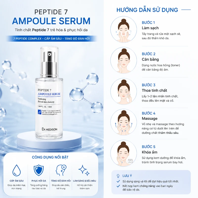 Tinh Chất Giảm Nếp Nhăn Peptide 7 Ampoule Serum Dr.HEDISON 50ml-250ml | Tăng Sinh Collagen & Trẻ Hóa Da
