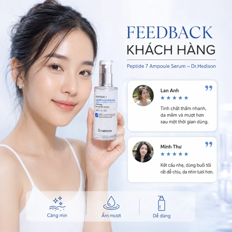 Tinh Chất Giảm Nếp Nhăn Peptide 7 Ampoule Serum Dr.HEDISON 50ml-250ml | Tăng Sinh Collagen & Trẻ Hóa Da