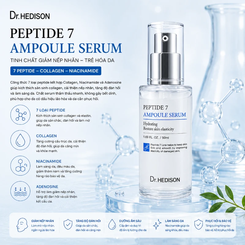 Tinh Chất Giảm Nếp Nhăn Peptide 7 Ampoule Serum Dr.HEDISON 50ml-250ml | Tăng Sinh Collagen & Trẻ Hóa Da