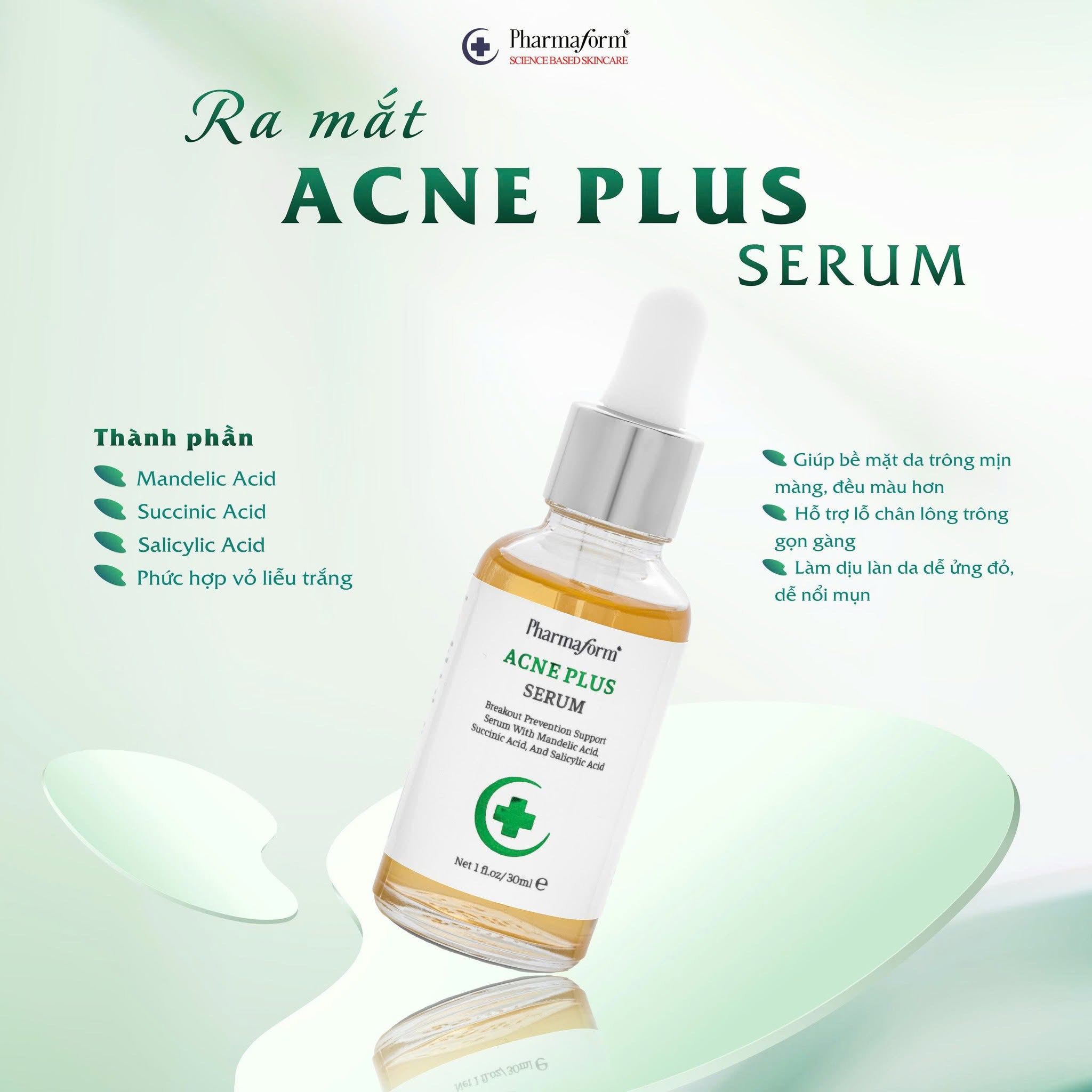 Tinh chất kiềm dầu mờ thâm ngăn ngừa mụn Pharmaform Acne Clarifying Plus Serum 30ml