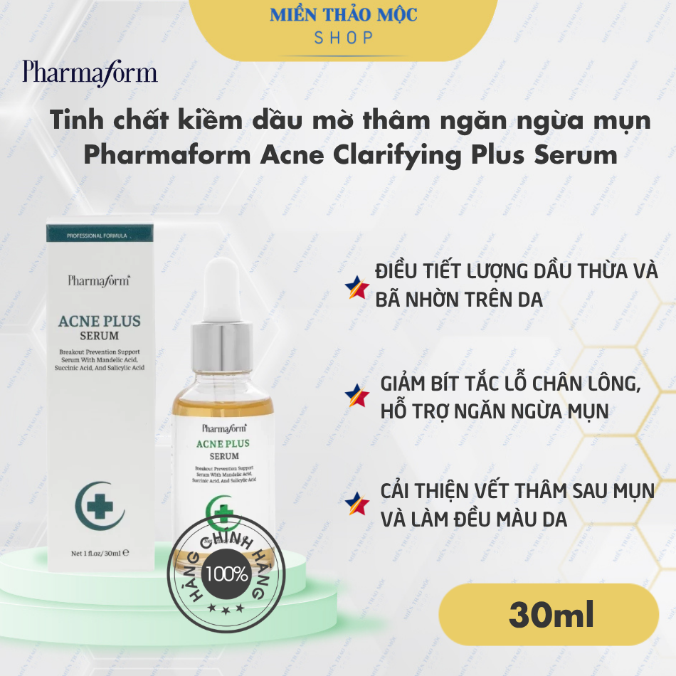 Tinh chất kiềm dầu mờ thâm ngăn ngừa mụn Pharmaform Acne Clarifying Plus Serum