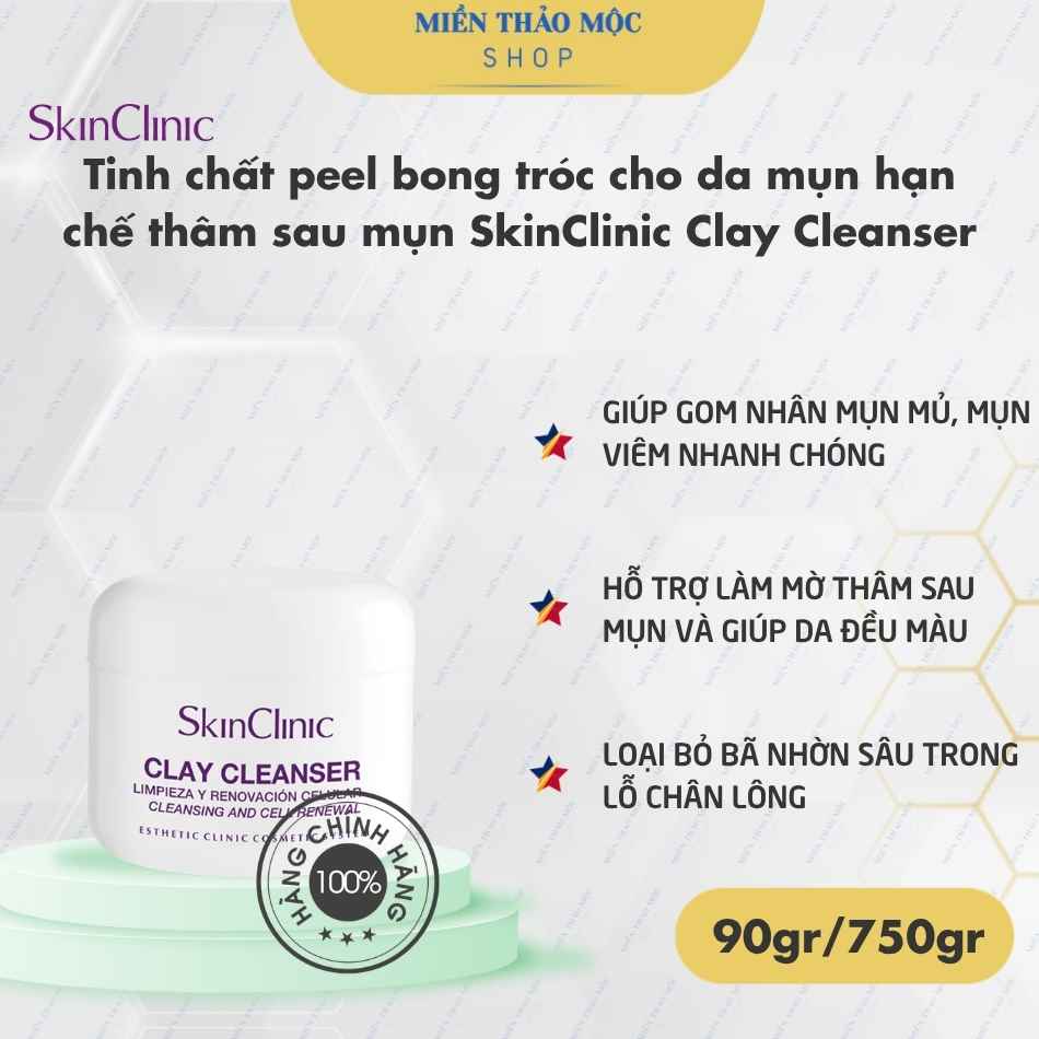 Tinh chất peel bong tróc cho da mụn hạn chế thâm sau mụn SkinClinic Clay Cleanser