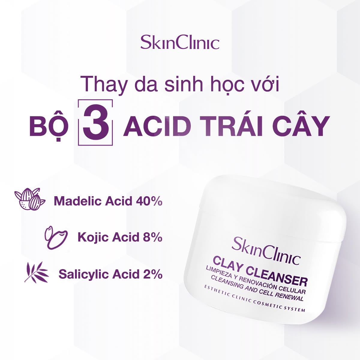 Tinh chất peel bong tróc cho da mụn hạn chế thâm sau mụn SkinClinic Clay Cleanser
