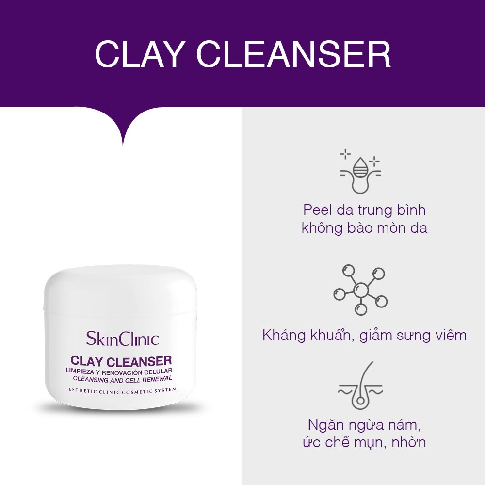 Tinh chất peel bong tróc cho da mụn hạn chế thâm sau mụn SkinClinic Clay Cleanser