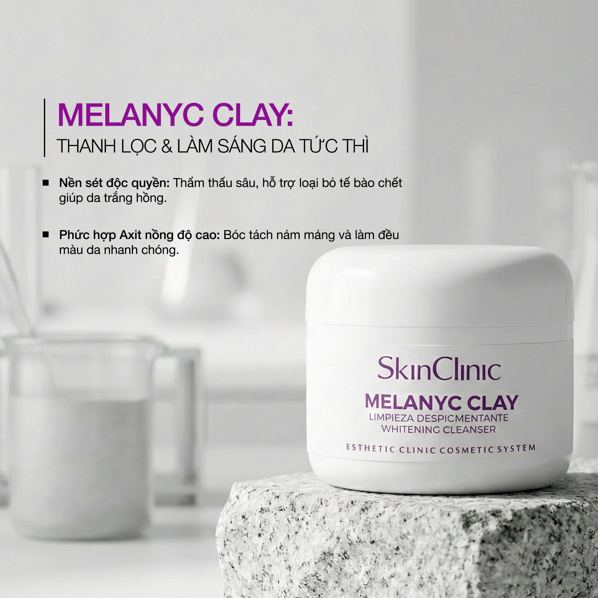Tinh chất peel bong tróc chuyên cho da lão hóa tối màu nám nhẹ SkinClinic Melanyc Clay