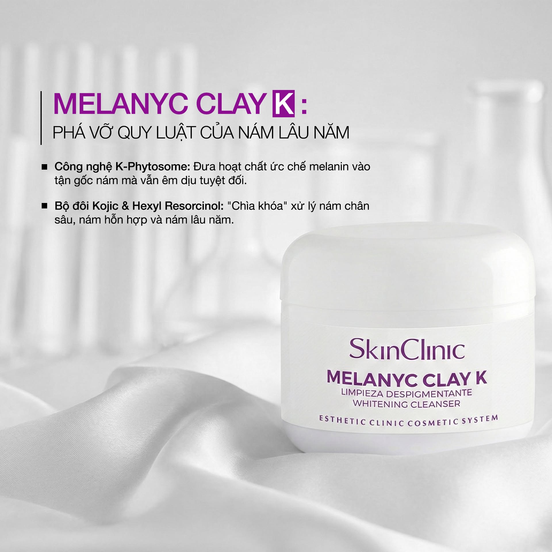 Tinh chất peel bong tróc chuyên cho da nám đậm nám chân lâu năm nám mảng do dùng kem trộn SkinClinic Melanyc Clay K