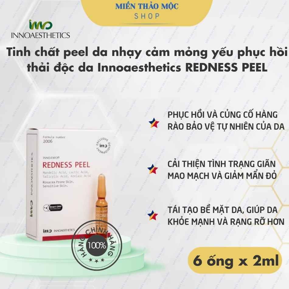 Tinh chất peel da nhạy cảm mỏng yếu phục hồi thải độc da Innoaesthetics REDNESS PEEL (nguyên hộp)