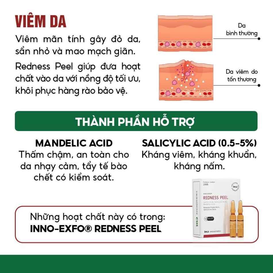 Tinh chất peel da nhạy cảm mỏng yếu phục hồi thải độc da Innoaesthetics REDNESS PEEL (nguyên hộp)