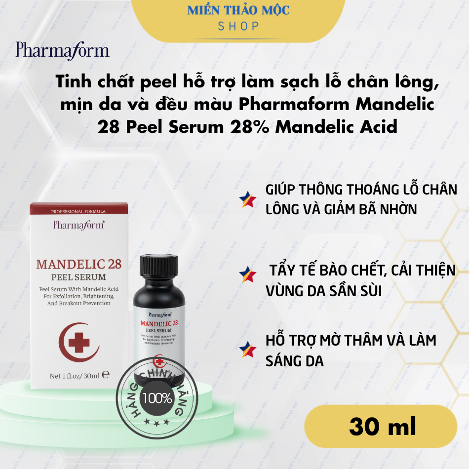 Tinh chất peel hỗ trợ làm sạch lỗ chân lông, mịn da và đều màu Pharmaform Mandelic 28 Peel Serum 28% Mandelic Acid