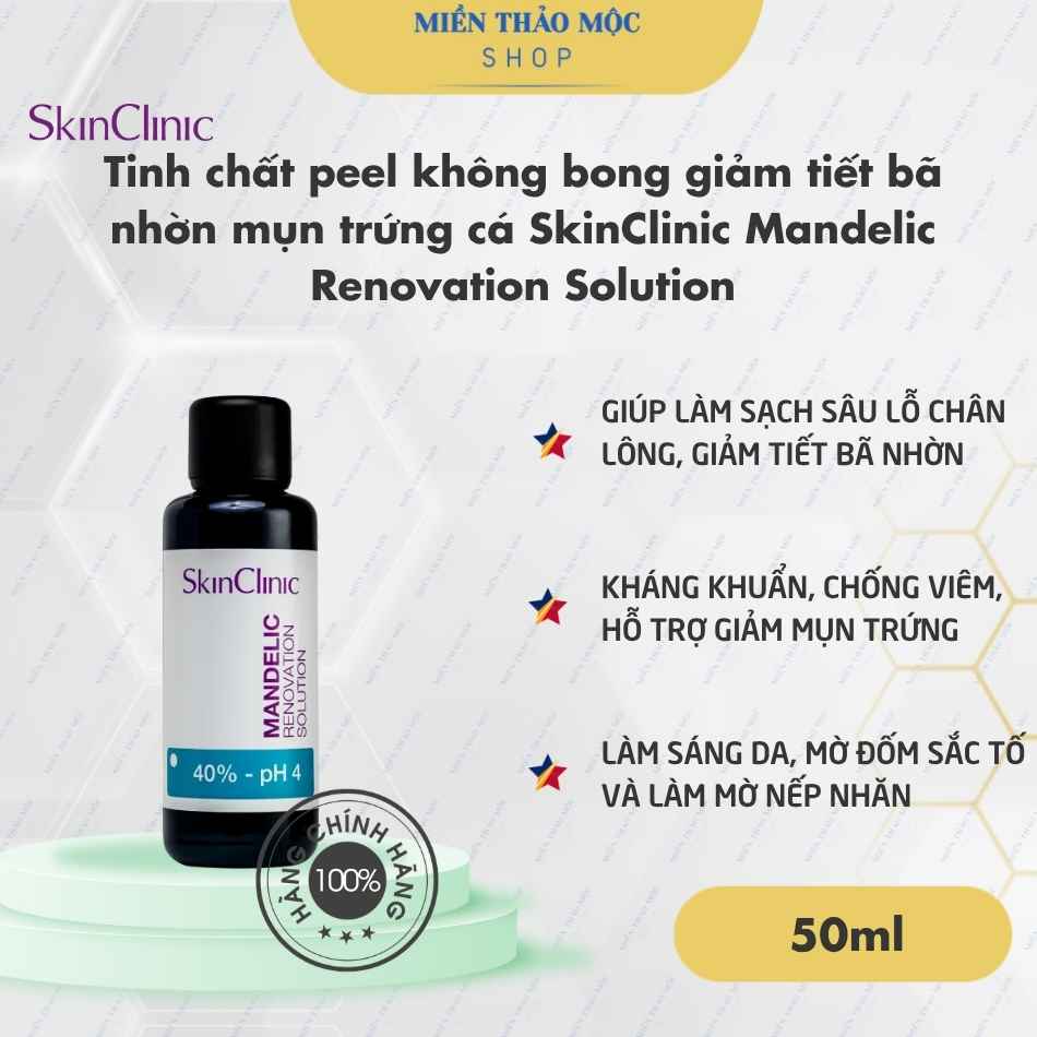 Tinh chất peel không bong giảm tiết bã nhờn mụn trứng cá SkinClinic Mandelic Renovation Solution