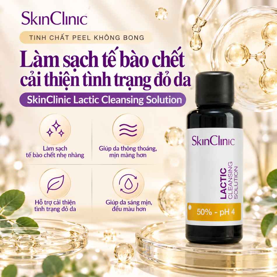 Tinh chất peel không bong làm sạch tế bào chết cải thiện tình trạng đỏ da SkinClinic Lactic Cleansing Solution