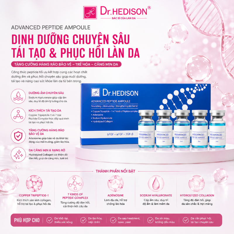 Tinh chất phục hồi trẻ hóa tái tạo giảm nếp nhăn cho da Dr.HEDISON Advanced Peptide Ampoule 1 lọ/5ml