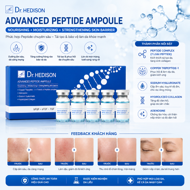 Tinh chất phục hồi trẻ hóa tái tạo giảm nếp nhăn cho da Dr.HEDISON Advanced Peptide Ampoule 1 lọ/5ml