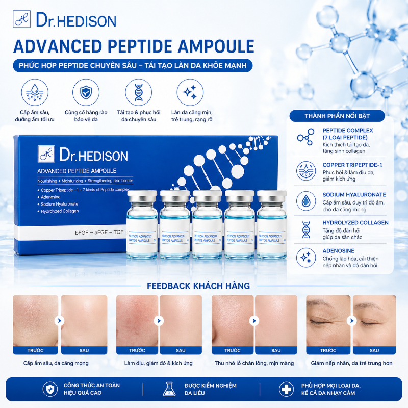 Tinh chất phục hồi trẻ hóa tái tạo giảm nếp nhăn cho da Dr.HEDISON Advanced Peptide Ampoule 1 lọ/5ml