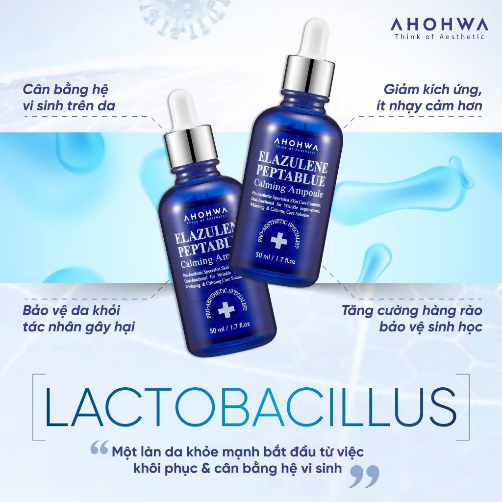 Tinh chất phục hồi trẻ hóa tế bào sinh học Ahohwa Elazulene Peptablue Calming Ampoule