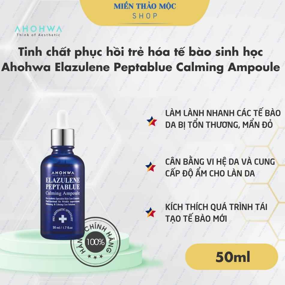 Tinh chất phục hồi trẻ hóa tế bào sinh học Ahohwa Elazulene Peptablue Calming Ampoule