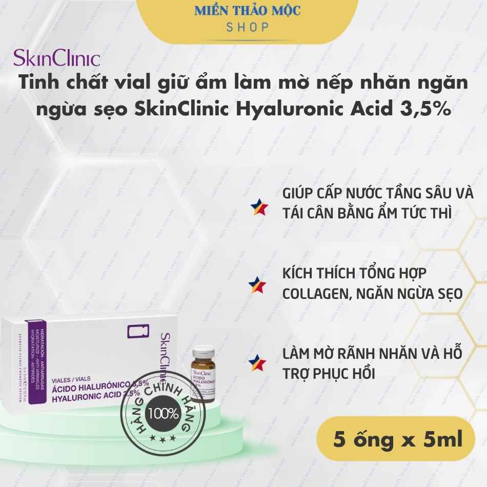 Tinh chất vial giữ ẩm làm mờ nếp nhăn ngăn ngừa sẹo SkinClinic Hyaluronic Acid 3,5%